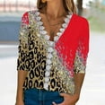 thumbnail image 2 of Dyegold Casual Long Sleeve Tops For Women Fashion Fall 2023 V Neck Lace Trim Sexy Blouses Floral Printed Shirts Loose Tshirt, 2 of 5