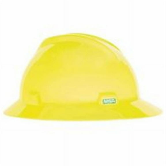 Msa  V-Gard Protective Hard Hat, Slotted, Hi-Viz Yellow-Green
