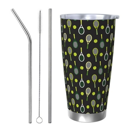 

Salouo Tennis Rackets Print 20oz Tumbler with Lid Stainless Steel Vacuum Insulated Tumbler Durable Insulated Coffee Mug Thermal Cup with Splash Proof Sliding Lid-Straw Three-piece Set