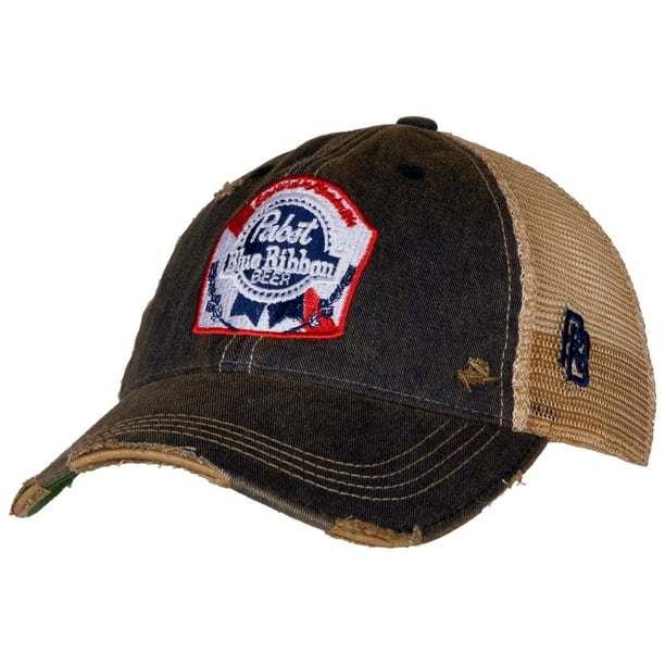 Pabst Blue Ribbon Brown Retro Brand Distressed PBR Trucker Hat ...