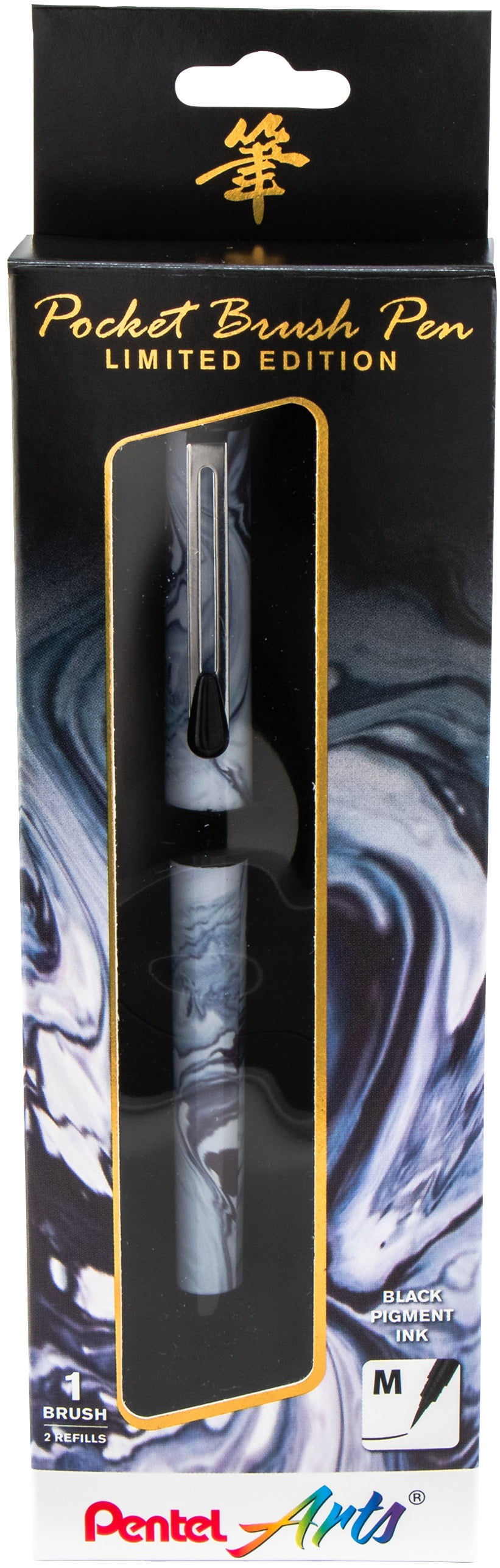 Pentel Pocket Brush Pen Limited Edition – Pinselstift Mit Mahagoni-Optik, Wasserfeste Tinte, Inkl. 2 Nachfüllpatronen