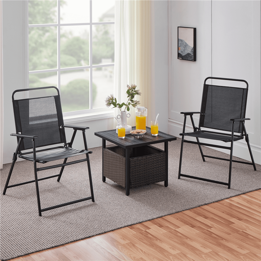 Renwick Outdoor Wicker Side Table with Patio Umbrella Hole, Black