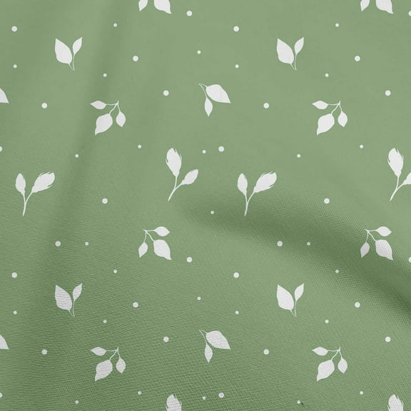oneOone Polyester Spandex Green Fabric Plants Silhouette Leaf With Dot Dress Material Fabric Print Fabric By The Yard 56 Inch Wide