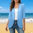 thumbnail image 3 of Lenpel Womens 3/4 Sleeve Cardigans Casual Sheer Open Front Lightweight Cover up Solid Color Vacation Outfits, 3 of 7
