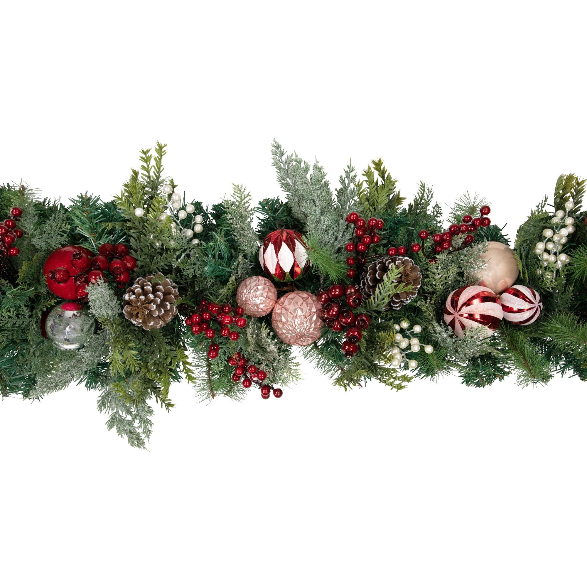 Pre-Decorated Peppermint Ornaments Artificial Pine Christmas Garland - Unlit - 6'
