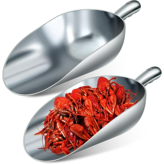 2 Pcs Ice Scoop 58-ounce Large Aluminum Metal Utility Scoop Round Bottom Crawfish Boil Party Supplies Accessories for Kitchen Bar Wedding Party Pet Dog Food Ice Machine