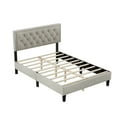 thumbnail image 3 of LegaHome Full Bed Frame, Full Size Linen Upholstered Platform Bed with Adjustable Button-Tufted Headboard, Wood Slat Support, Modern Bedroom Platform Bed, Holds 400lbs, No Box Spring Needed, Beige, 3 of 10