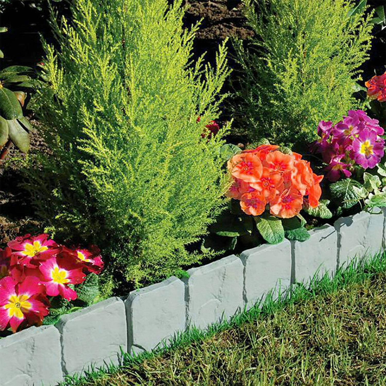 Zorpupoa 20Pcs Plastic Garden Edging, No-Dig 16ft Garden Border with Cobbled Stone Effect, Gray-Green Color Random Delivery