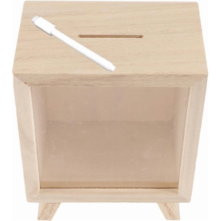 Hemoton Wooden Piggy Bank with Clear Front Window 5.5 Inch Square Money Box for Kids and Adults Coffee Fund Tip Jar Donation Box