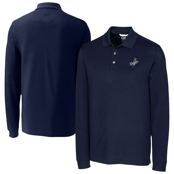 Men's Cutter & Buck Navy Los Angeles Dodgers Advantage DryTec Tri-Blend Long Sleeve Polo