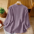 thumbnail image 5 of Dpjklzsn Women's Cotton Linen Embroidered Blouse, 3/4 Sleeve Button Down Shirt, Loose Fit Casual Summer Top, 5 of 9