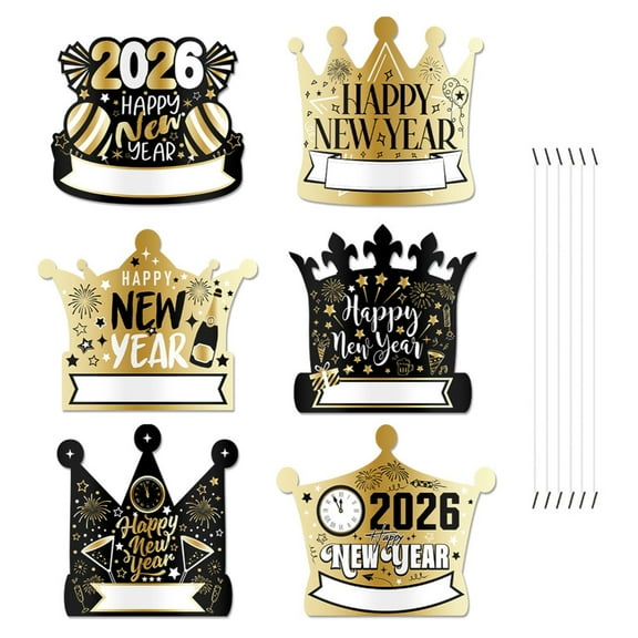 Zeiwohndc 6PCS Gold Black Party Hat Comfortable New Year 2026 Headwears Accessories