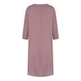 thumbnail image 4 of Women's Cotton Linen Dress Solid Loose Crinkled Long Sleeve Maxi Dress Crewneck Casual Loose Linen Dress Ankle-Length Dress, 4 of 7