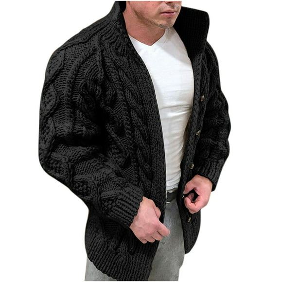 fartey Mens Stand Collar Cardigan Sweater Knitted Twisted Button Down Knitwear Baggy Fit Stretch Soft Touch Open Front Knit Jackets Outwear