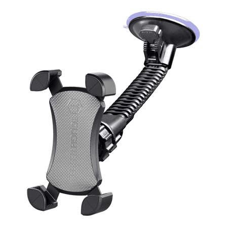 ToughTested Mammoth Windshield Phone Mount with Double-Ribbed Gooseneck, Extra-Large 4.25” Suction Cup, 4-Way Locking Claw Grip, 360° Rotation & One-Button Release