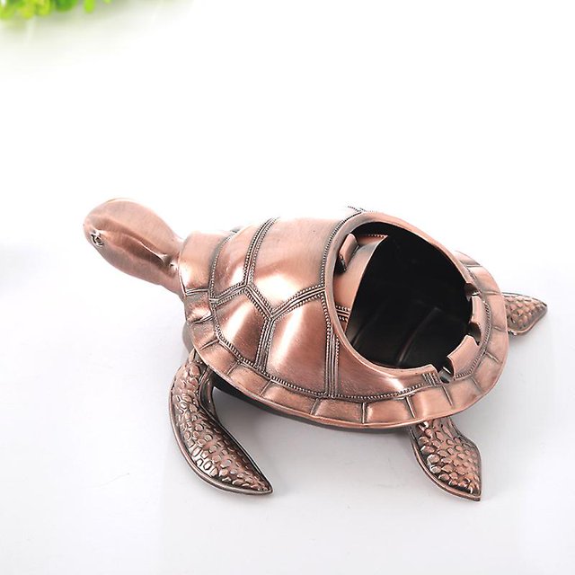 Cenicero retro de metal con tapa cortavientos en forma de tortuga, para uso interior y exterior