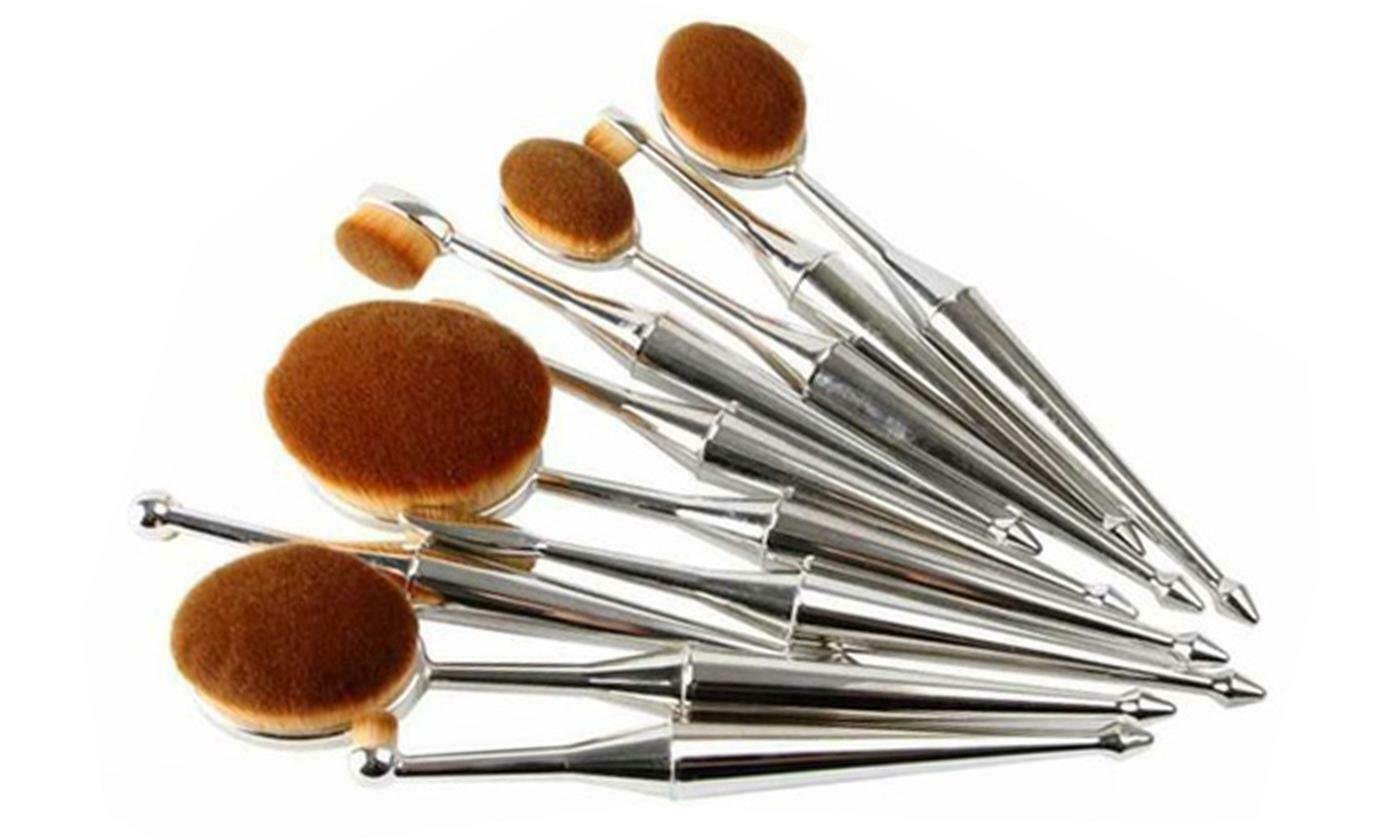 lb Oval Metallic Makeup Brush Set (10- Piece) Silver