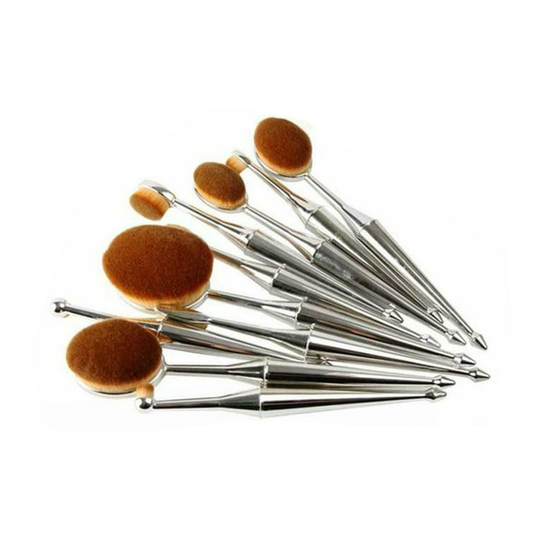 lb Oval Metallic Makeup Brush Set (10- Piece) Silver