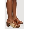thumbnail image 2 of Women's Metallic Buckle Double Banded Open Toe Block Heels, 2 of 3