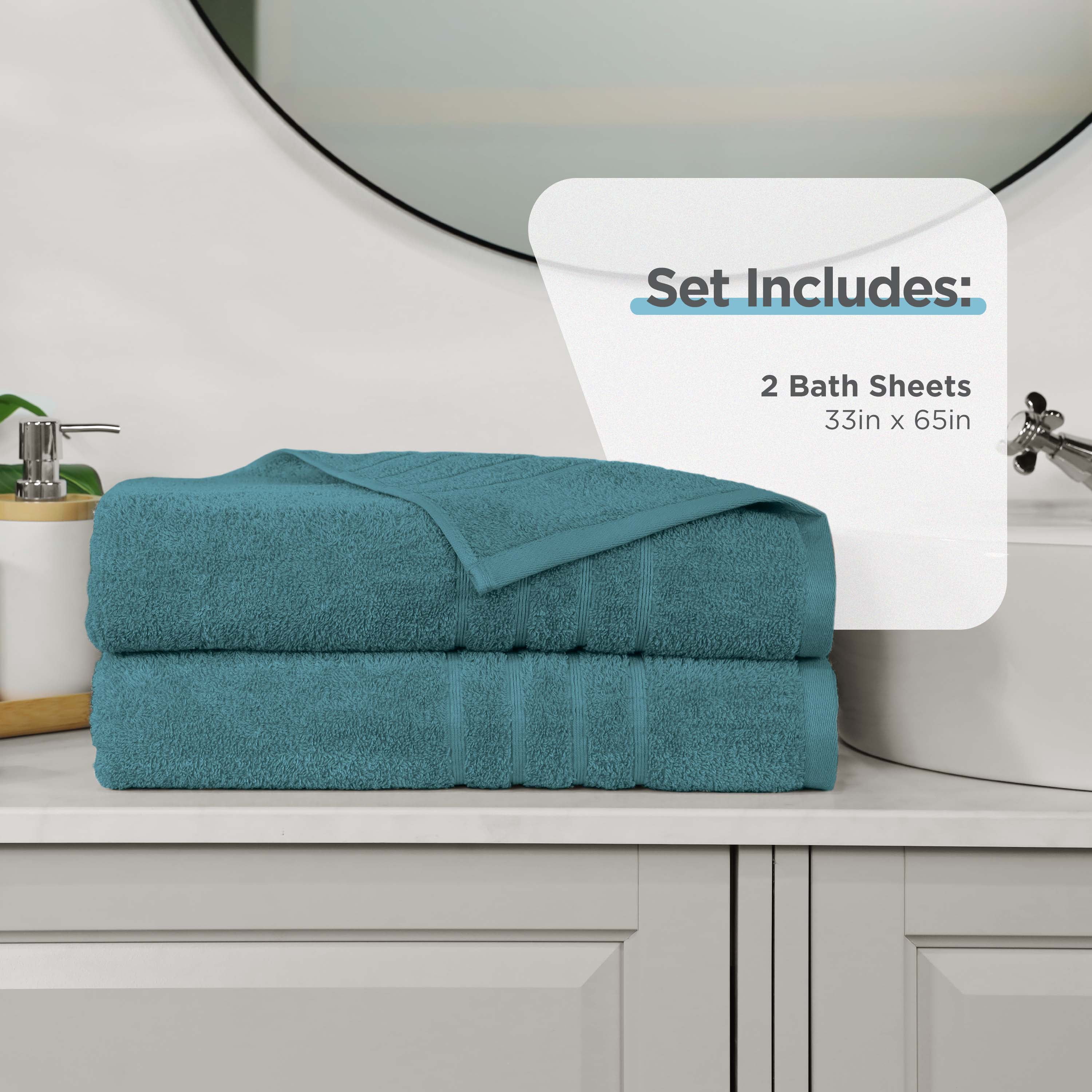 Martex 2-Pack Bath Sheet Set | 100% Cotton Extra Large 33" x 65" Towels | Larkspur Teal