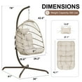 thumbnail image 4 of RADIATA Outdoor Foldable Hanging Egg Chair with Stand, PE Wicker Swing Chair with Cushion and Headrest, 350 lbs Capacity, Beige, 4 of 10