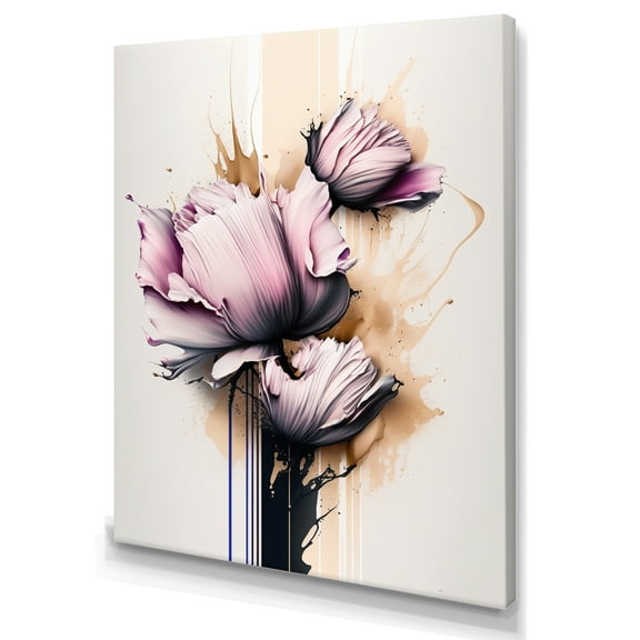 Designart Pink Peony Flower On Abstract Paint Canvas Wall Art