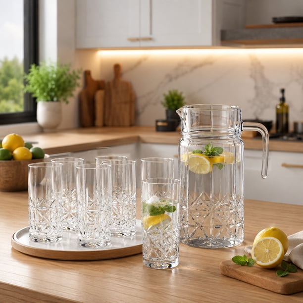 Juego Cristalería Praga 7 Pzas Jarra 1.8 L Vasos
