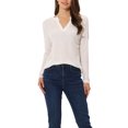 thumbnail image 1 of Unique Bargains Hauts Décontractés Ajustés à Col en V pour Femmes Manches Longues Blanc S, 1 of 5