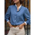 thumbnail image 5 of Womens Shirt Button Down Long Sleeve Ruffled Edge Blouses Tops Blue S, 5 of 8