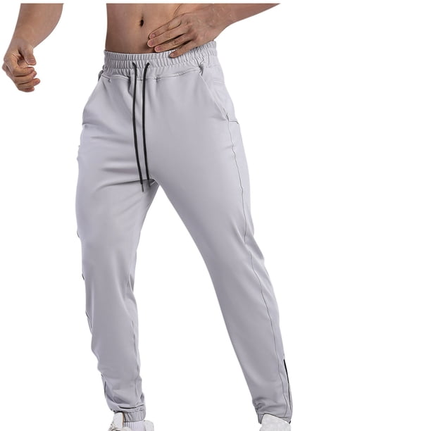 Pantalones largos de alta elasticidad para entrenamiento, running, para hombre, informales, deportivos, con cremallera, de color liso