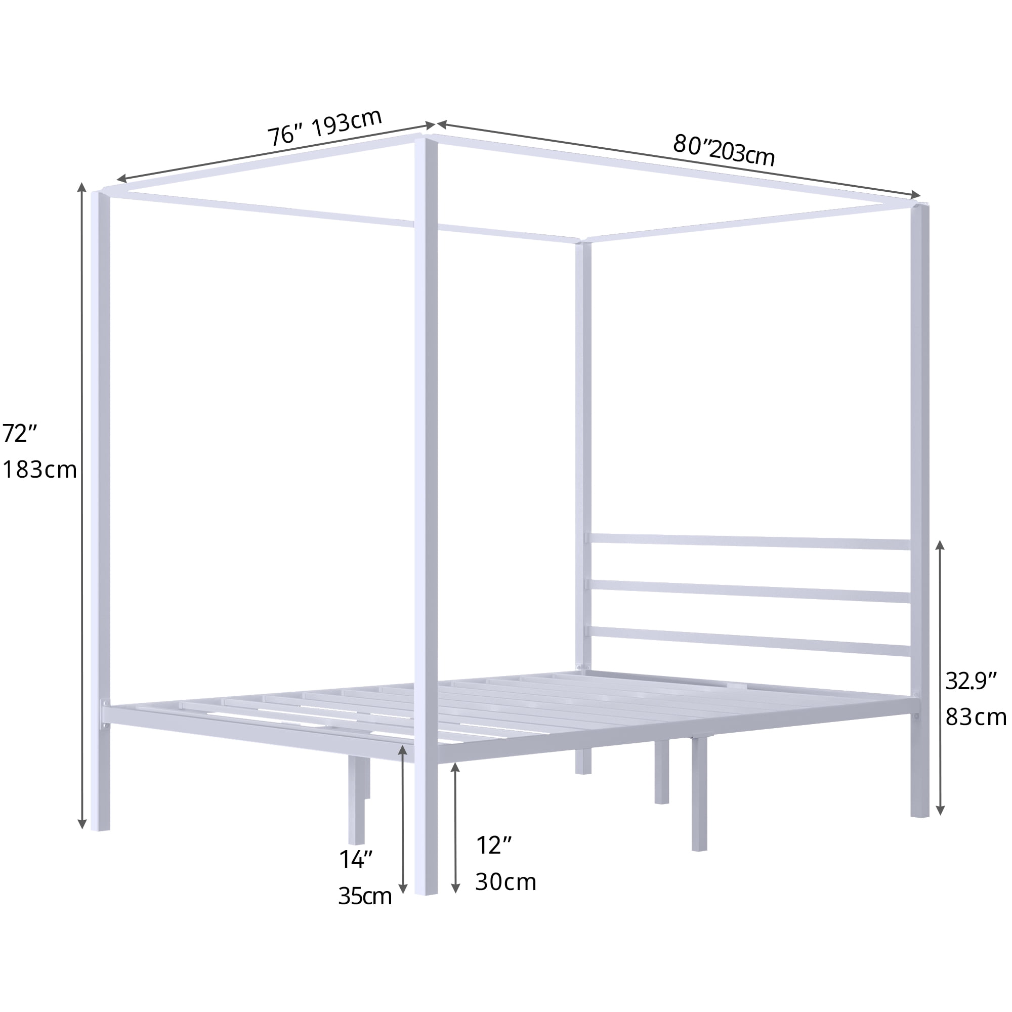 Dextrus Metal Four Poster Canopy Bed Frame - 14 inch King Size No Box Spring Required