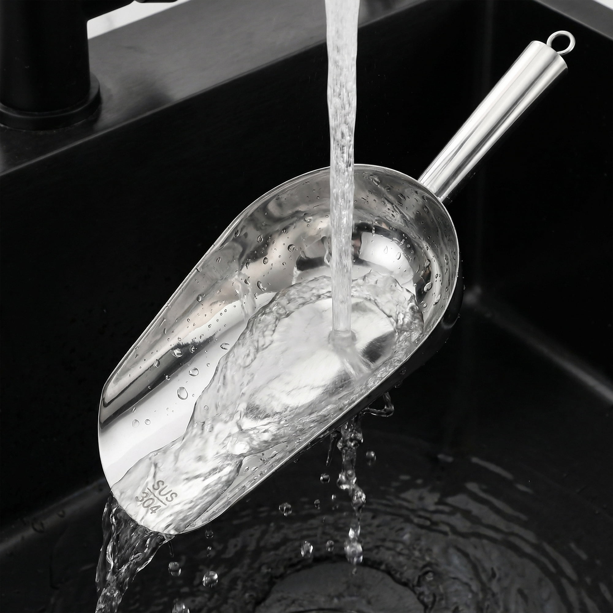 Unique Bargains 1Pcs Easy Clean Stainless Steel Ice Scoop Silver 11.8*5.1inch