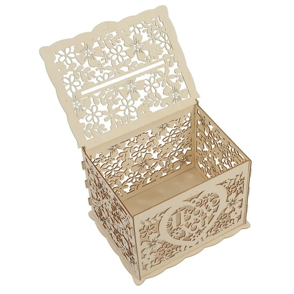 Wooden Gift Card Boxes, DIY Hollow Wedding Card Box Gift Card Money Case Wedding Reception Decoration Box Easy Assembly For Reception Anniversary Wedding Birthday Parties