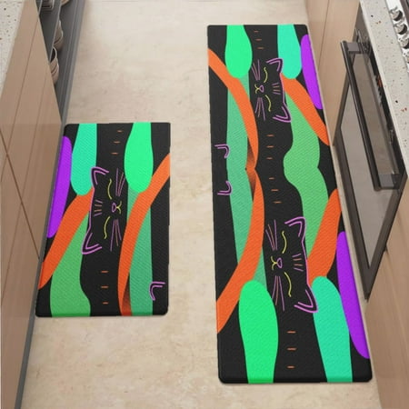 

Anti Fatigue Kitchen Mat Cat Sets of 2 Kitchen Rugs Non Slip Cushioned Standing Mat for Sink Floor Laundry Office Desk Mid 17.3 x 29 + Pro 17.3 x 59