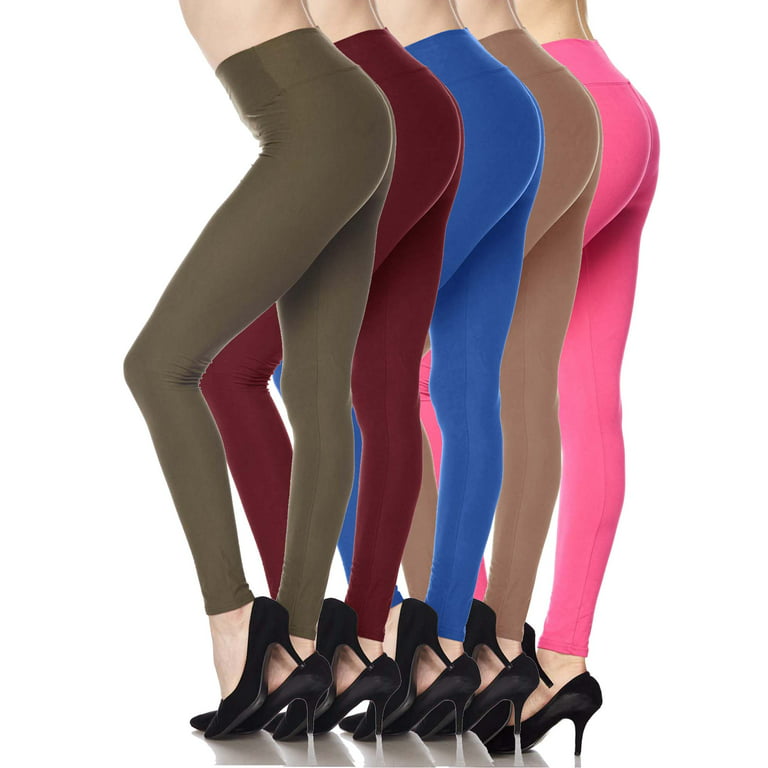 Kuda Moda 5-Pack Women 3 inch wide waistband Full Length Ankle Legging  Pants Yoga Sports Leggings 