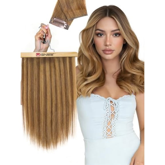 Invisi Edge Clip In Hair Extensions Real Human Hair 18inch 100g 8 count Machine-Inserted PU Base Human Hair Extensions Clip Ins Glueless Remy Hair Extensions for Women