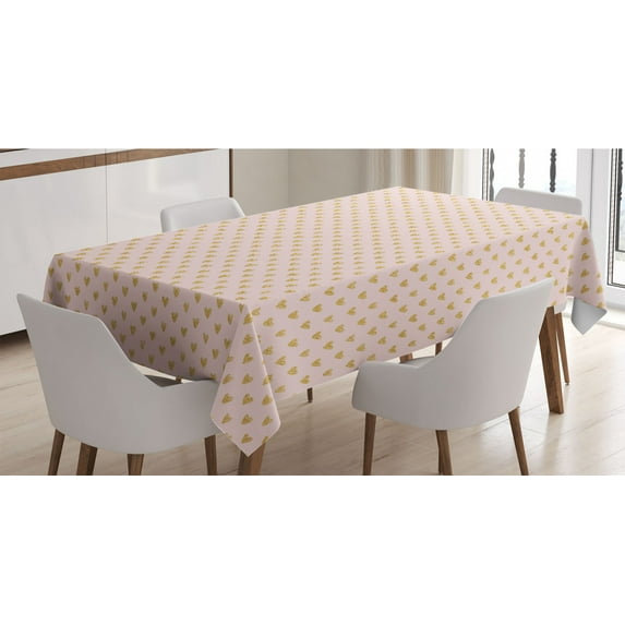 Hearts Tablecloth, Background with Abstract Dainty Passionate Love Theme Valentine, Rectangle Satin Table Cover Accent for Dining Room and Kitchen, 52" X 70", Eggshell Coffee, by Ambesonne