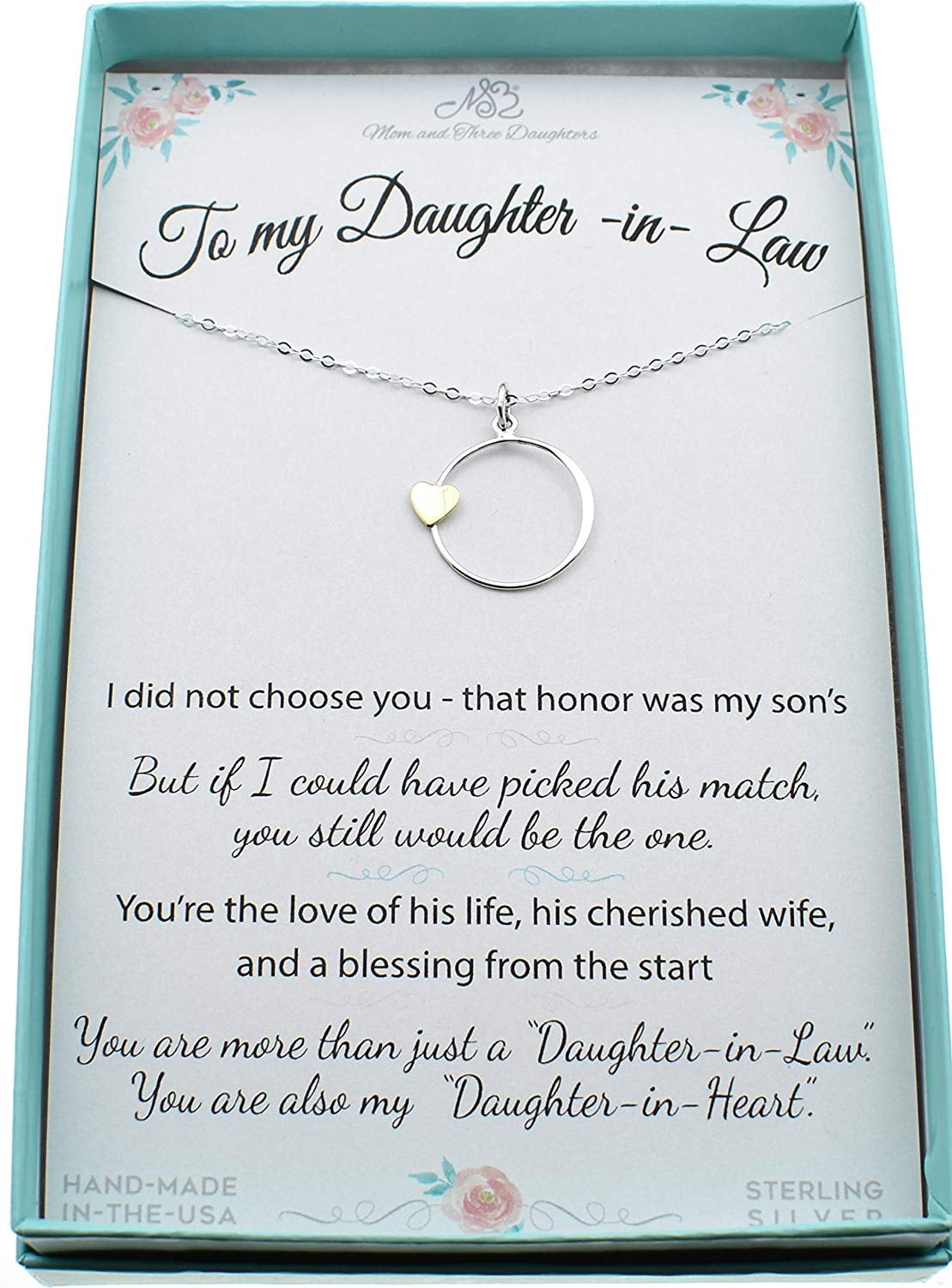 Gift For Daughter-in-law, Circle Charm Pendant In Sterling Silver with a bronze heart, on an 18' Sterling Silver Cable Chain. Gift From Mother In Law