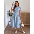 thumbnail image 5 of Womens Blue And White Striped Ruched Waist Midi Dress Summer Vacation, 5 of 9