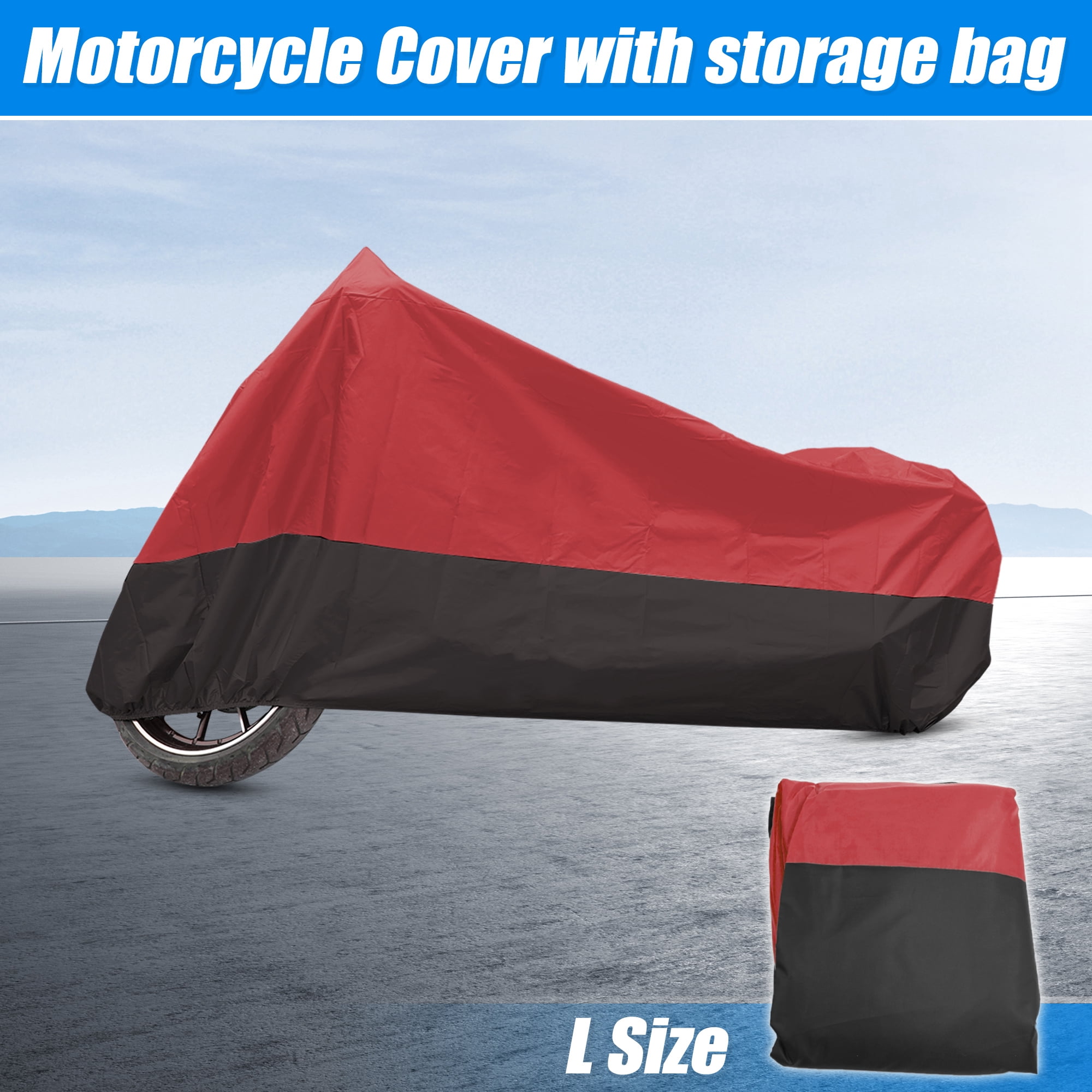 Unique Bargains 180T Motorcycle Cover Scooter Rain Dust UV Protector Red Black L