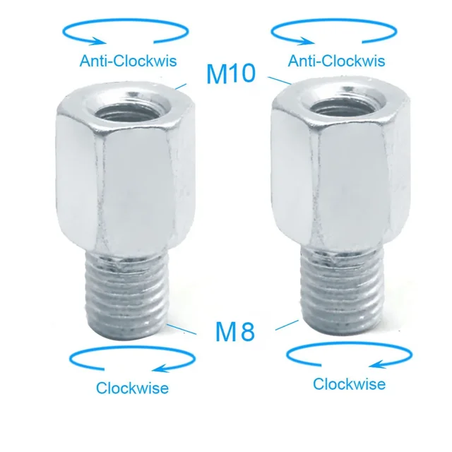 2pcs Scooter Motorcycle Rear Mirror Adapters M10 10MM M8 8MM 6MM Clockwise Anti-clockwise Right Left hand thread Changing Screw