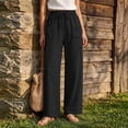 thumbnail image 2 of Linen Cotton Casual Pants For Women Drawstring Pocket Relaxed Road Trip Outfit Summer Soft Looking Draped Silhouette Streetwear Lightweight Comfort, 2 of 7