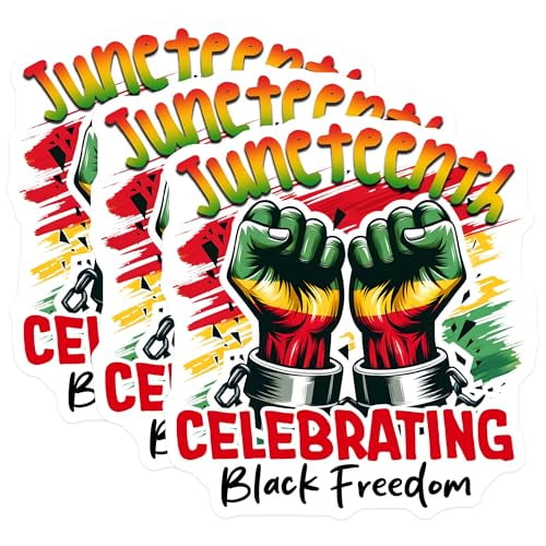 (3 Pack) Juneteenth Decals - Celebrating Black Freedom Stickers - Emancipation Day Decoration - 3 Inches On Longest Side - Easy Peel & Apply - Made in USA - 3MCS6129