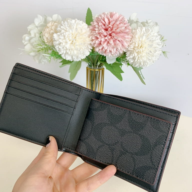 COACH Men s 3 In 1 Wallet Signature Canvas Black Black Oxblood
