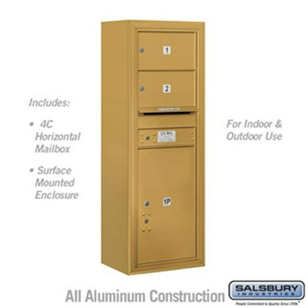 Salsbury 3812S-02GFU 45-0.62 in. 12 Door High Unit Single Column 2 MB2  Doors & 1 PL6 Front Loading Surface Mounted 4C Horizontal Mailbox Unit,  Gold -