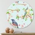 thumbnail image 2 of Designart 'Birds and Flowers Pattern In Blue' Traditional Circle Metal Wall Art 11x11 - Disc of 11, 2 of 5