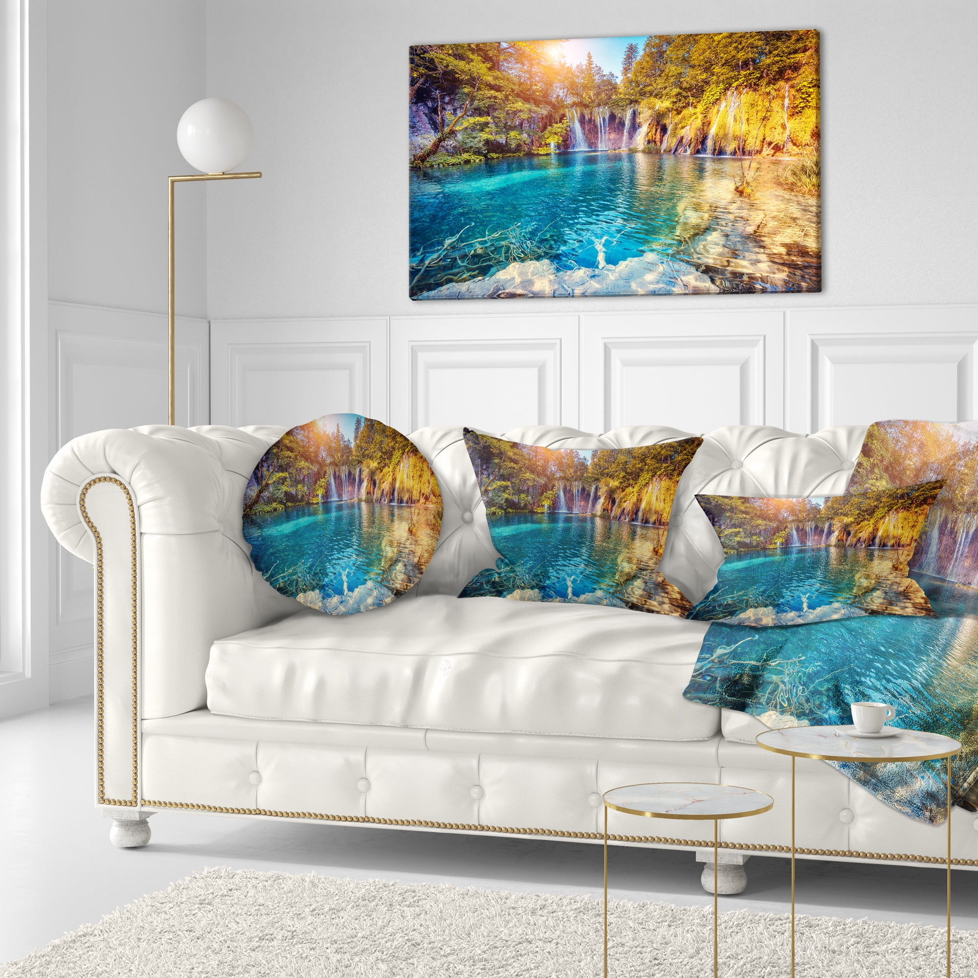 Designart Turquoise Water and Sunny Beams - Landscape Photography Throw Pillow - 12x20