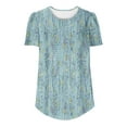thumbnail image 4 of Pincandy Women's Spring/Summer Printed Round Neck Sleeve Short Sleeve Top Trendy Puff Short Sleeve T Shirts Cute Flowy Pleated Blouses Casual Crewneck Tunics Tee,Light Blue,3XL, 4 of 6