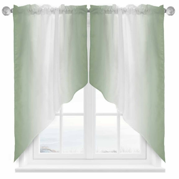 Sage Green Swag Valances for Windows 2 Pack and White Gradient Swag Kitchen Curtains 63 Inches Long Rod Pocket Short Window Treatment for Kitchen Bathroom 36"x63"