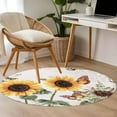 thumbnail image 5 of 4ft Round Rug, Sunflower Vintage Non-Skid Rubber Backing Large Area Rugs - Living Room Bedroom Home Office, Pastoral Rustic Botanical Flowers Indoor Floor Mat Carpets Washable Rug, 5 of 9